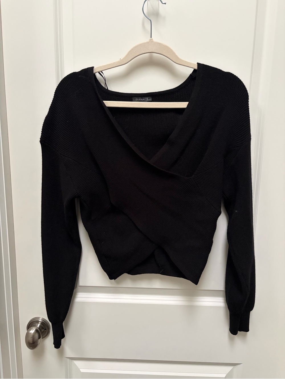 Dynamite Black Crossover V-Neck Sweater